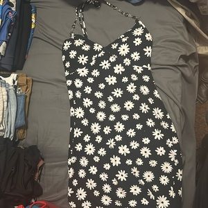 Black floral halter dress